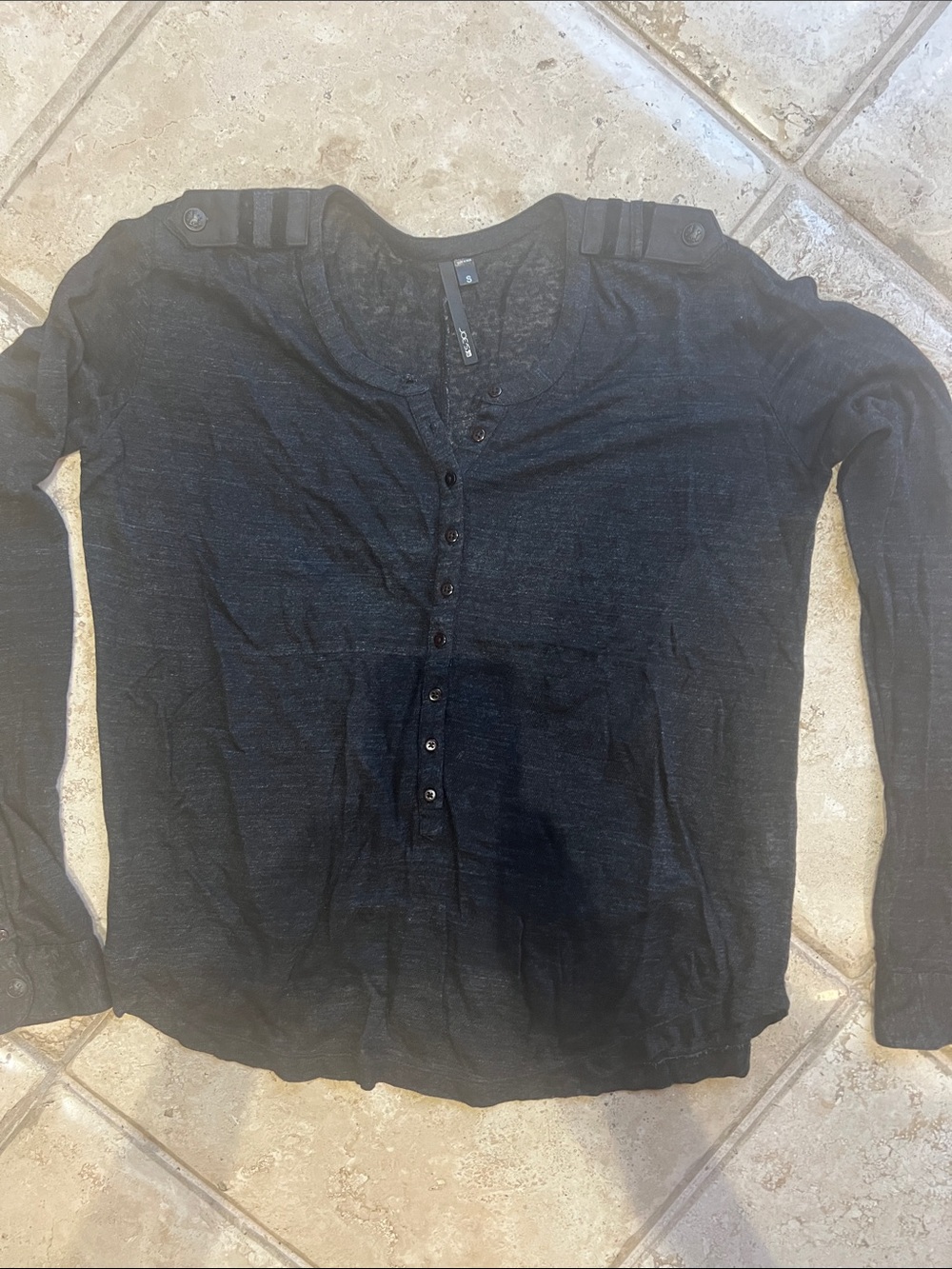 Joe's Jeans Black Long-Sleeve Henley with Shoulder Tabs